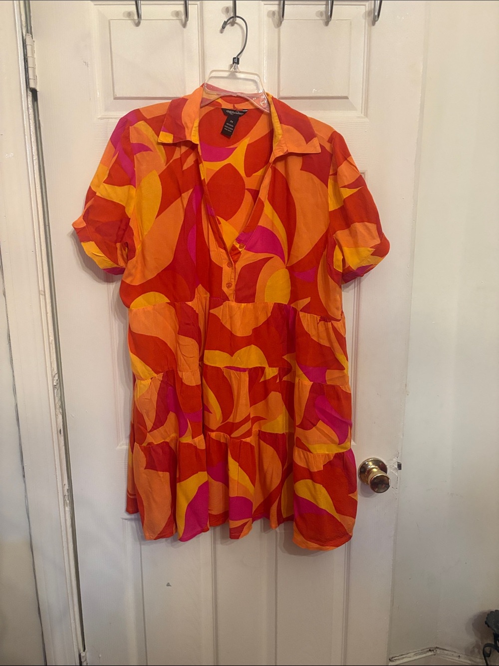 Vibrant Orange & Pink Short-Sleeve Tunic by Unknown Brand
